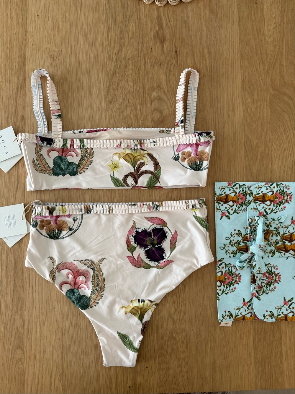 Agua by Agua Bendita Marina Floral-Trim High-Waist Bikini size L - Picture 7 of 8